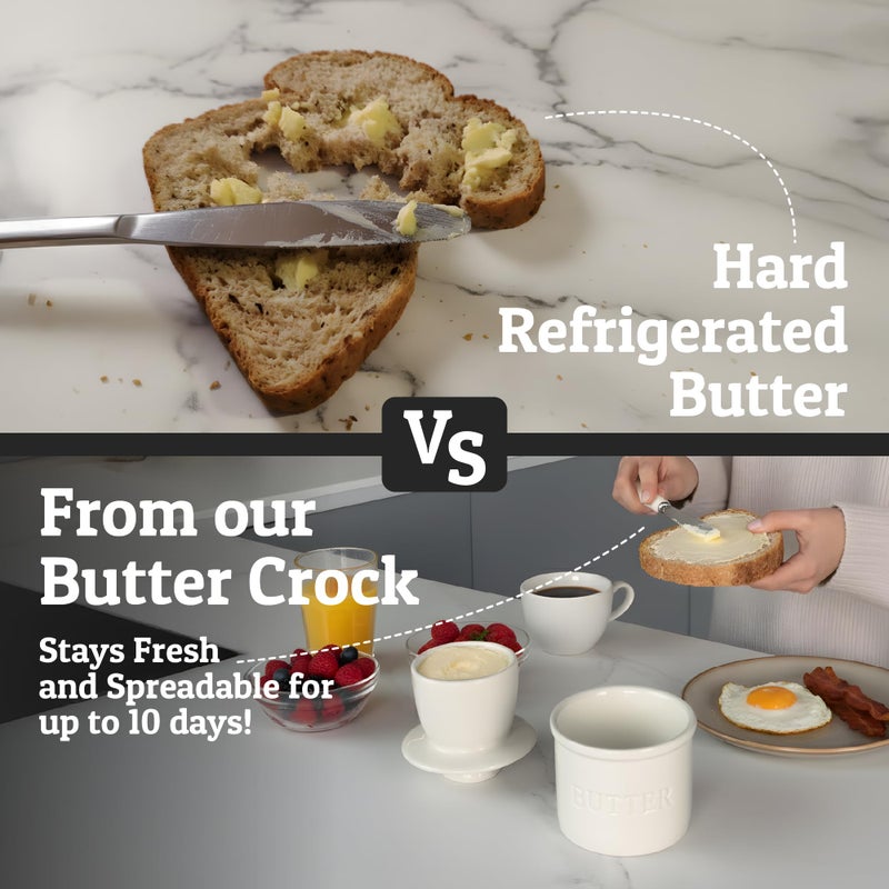 Priority Chef Butter Crock with Lid with Water Line, Ceramic French Butter Dish to Leave On Counter, White - Image 2